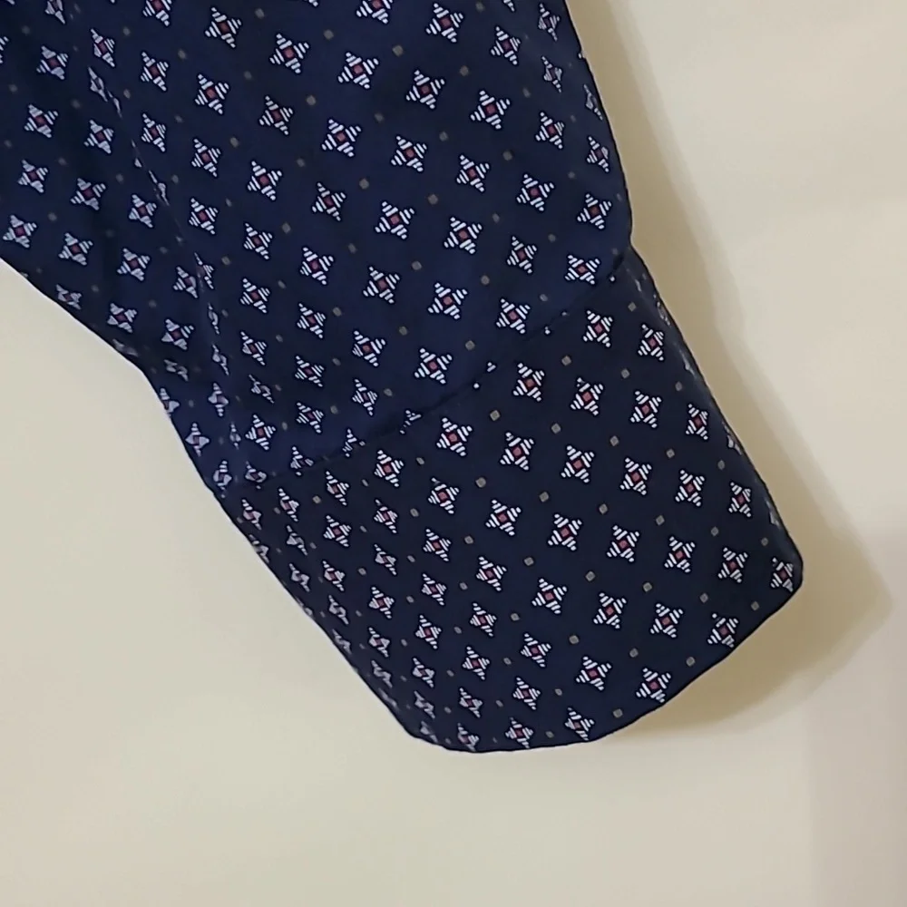 Tasso Elba Men's Navy‎ Blue Patterned Long Sleeve Button Up Shirt - Size XL